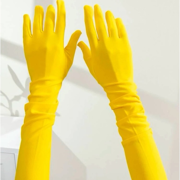 Yellow solid satin long gloves nwt - Picture 1 of 7
